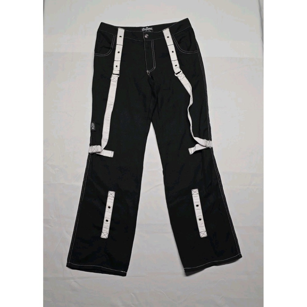 Royal Bones by Tripp Black and White Strap Pants Straight Leg Women's Size 5 Y2K